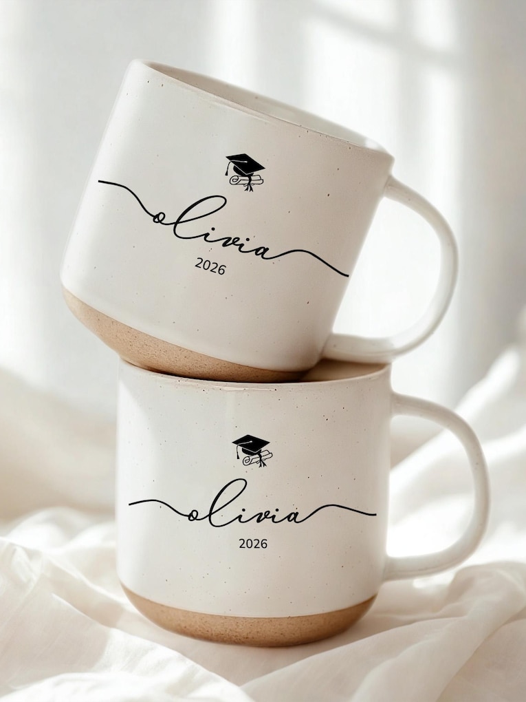 Personalized Graduation Engraved Pottery Mug, Custom Graduate Gift for Her, Class of 2026 Gifts, Daughter Grad Gift, College Graduation Gift
